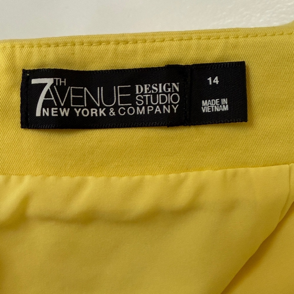 🌼 New York & Company pinup retro Mad Men yellow pencil skirt w/ bow large - Picture 6 of 9